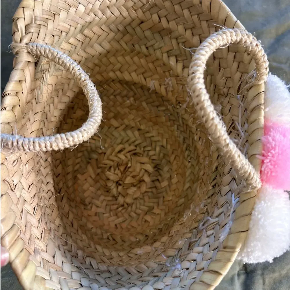 MADELINE Monogrammed Rattan Pom Pom Woven Basket